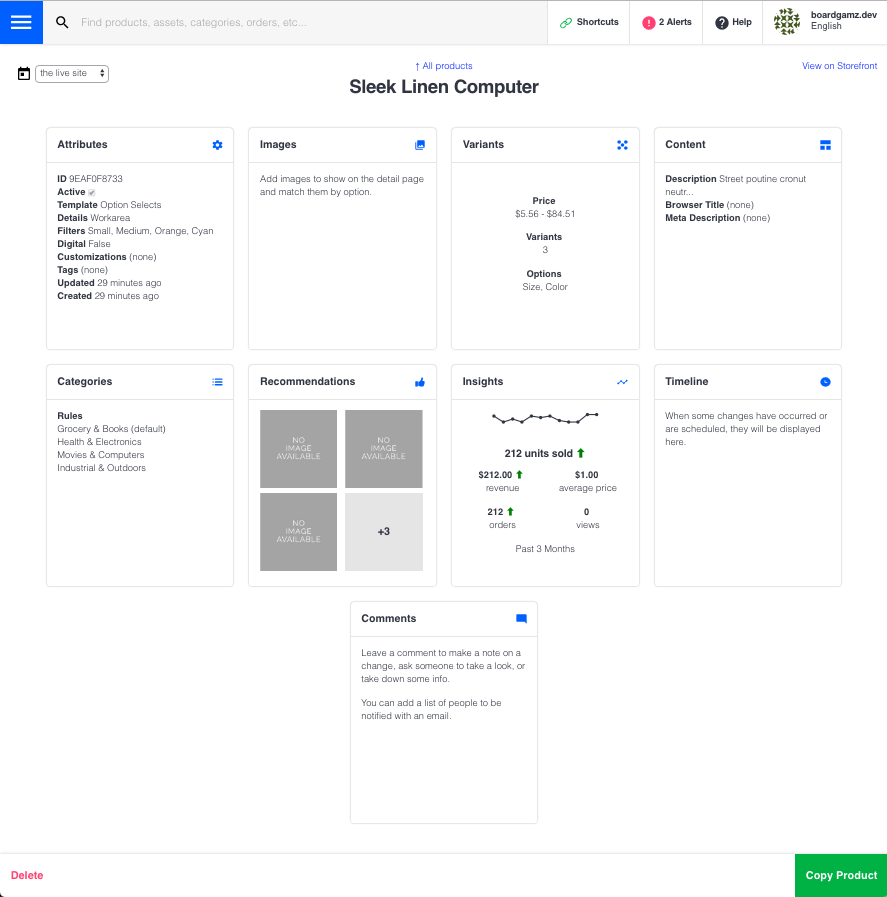 Admin product show page