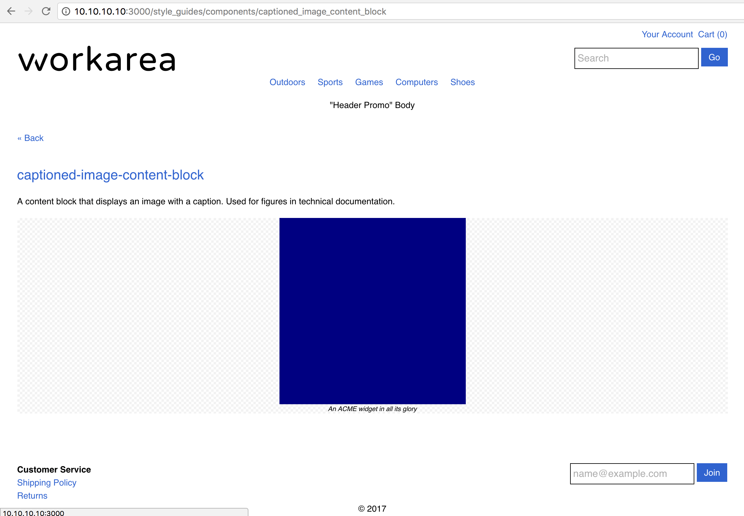 Captioned image content block Storefront component style guide