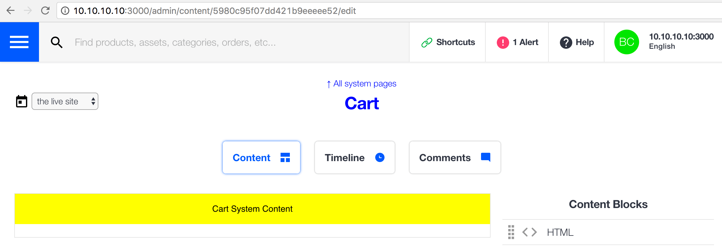 Cart system content in the Admin