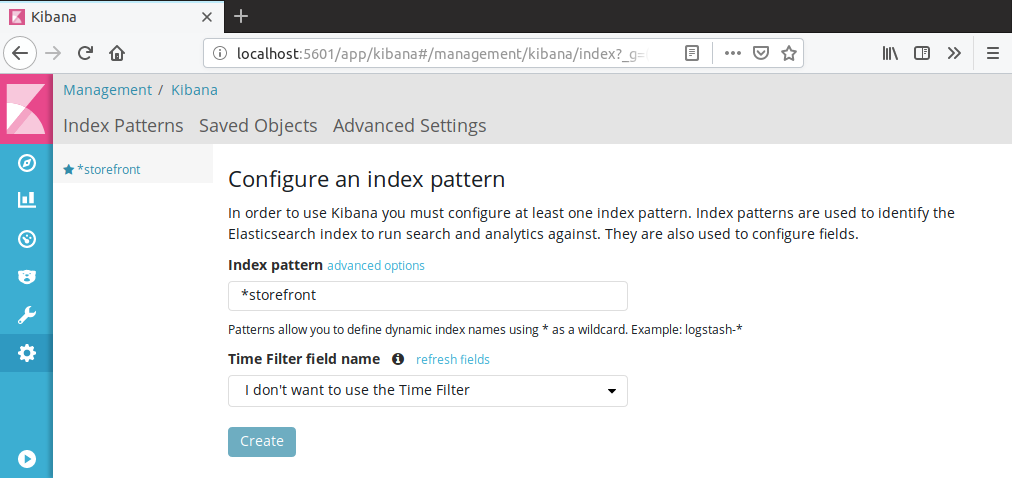 Configuring an index pattern in Kibana