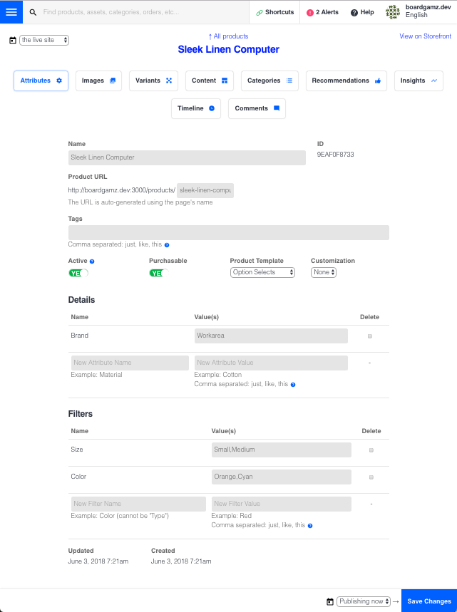 Editing product fields in the Admin