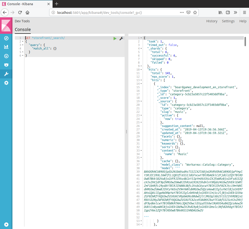 Kibana dev tools console
