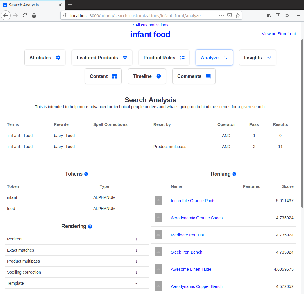 Search analysis admin